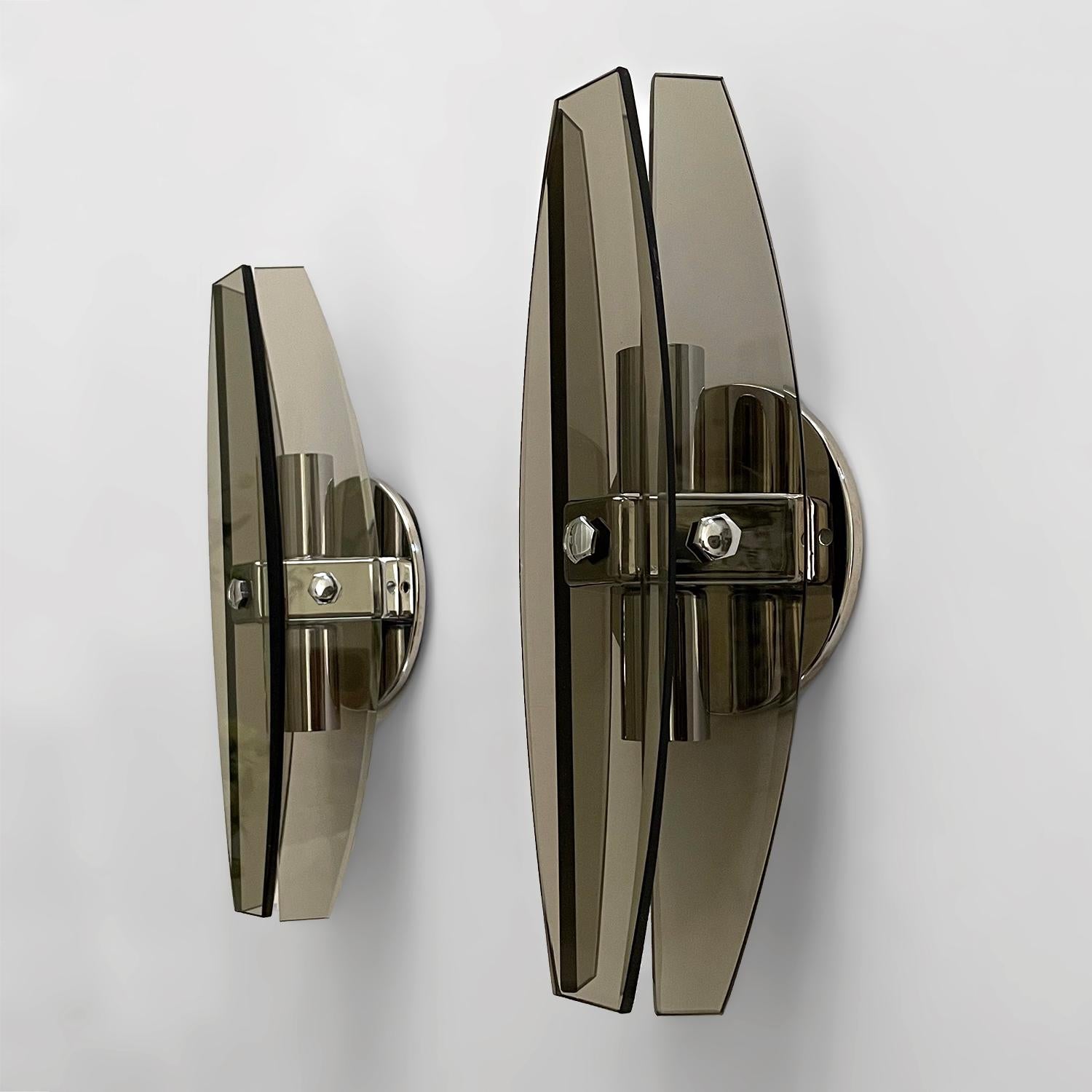 Mid-20th Century Pair of Italian Mid Century Smoked Glass Sconces For Sale
