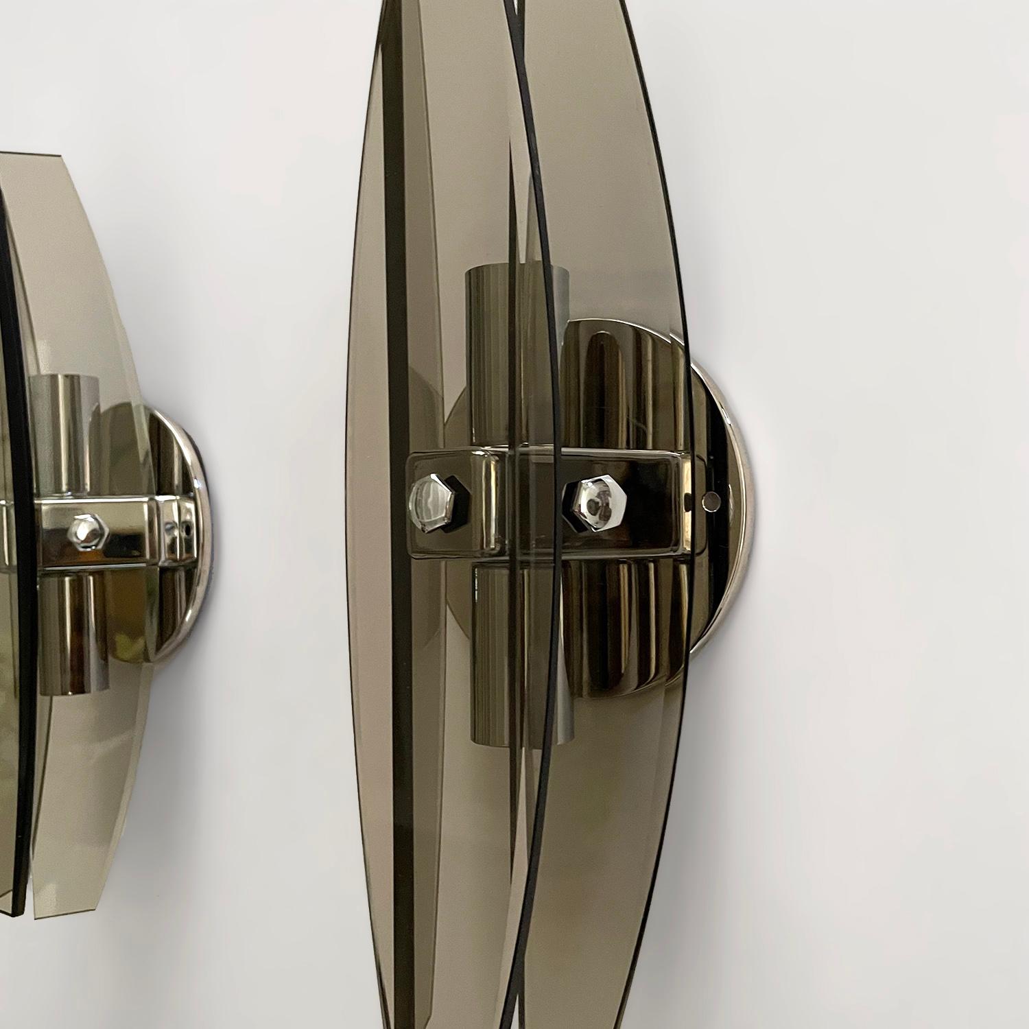 Pair of Italian Mid Century Smoked Glass Sconces For Sale 1