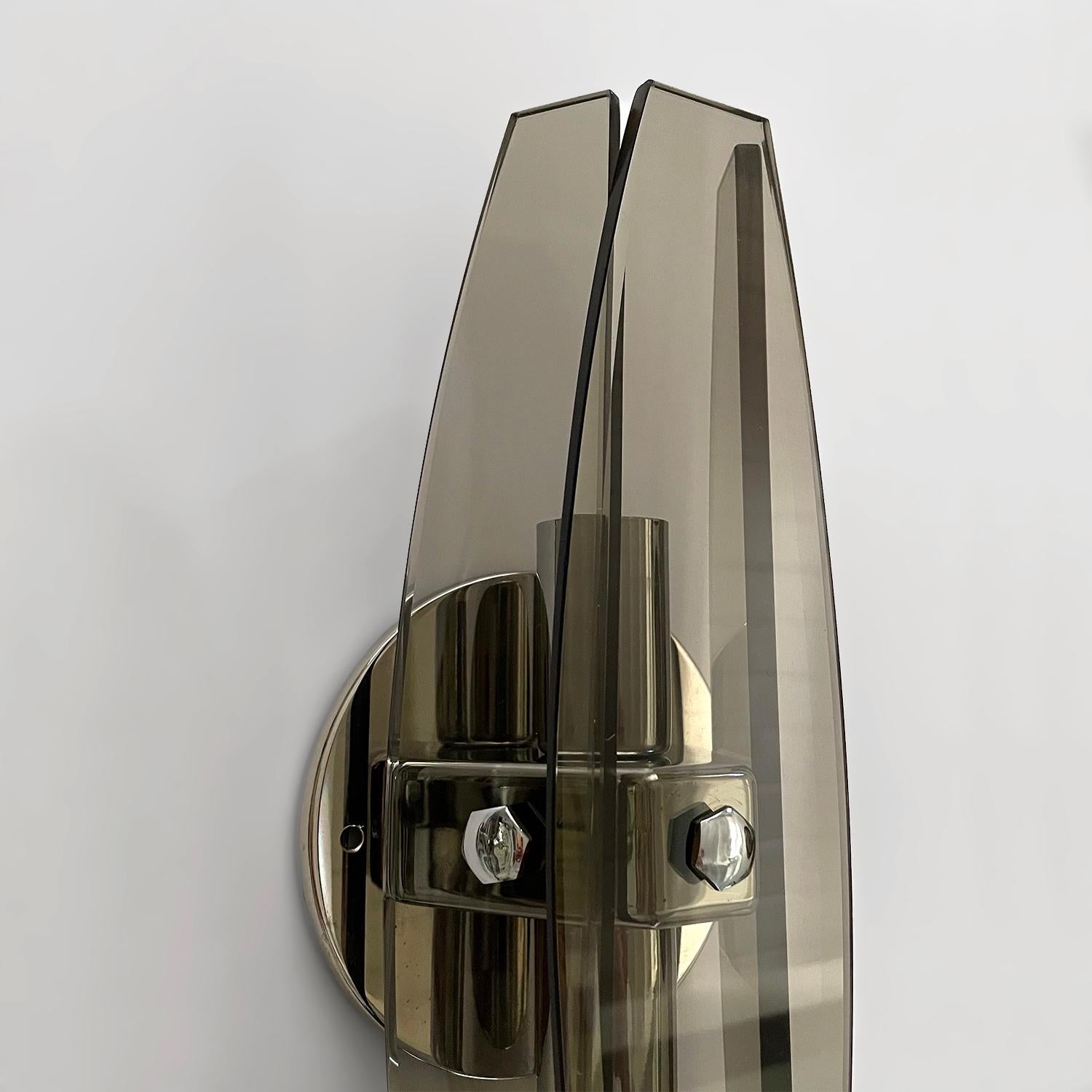 Pair of Italian Mid Century Smoked Glass Sconces For Sale 3