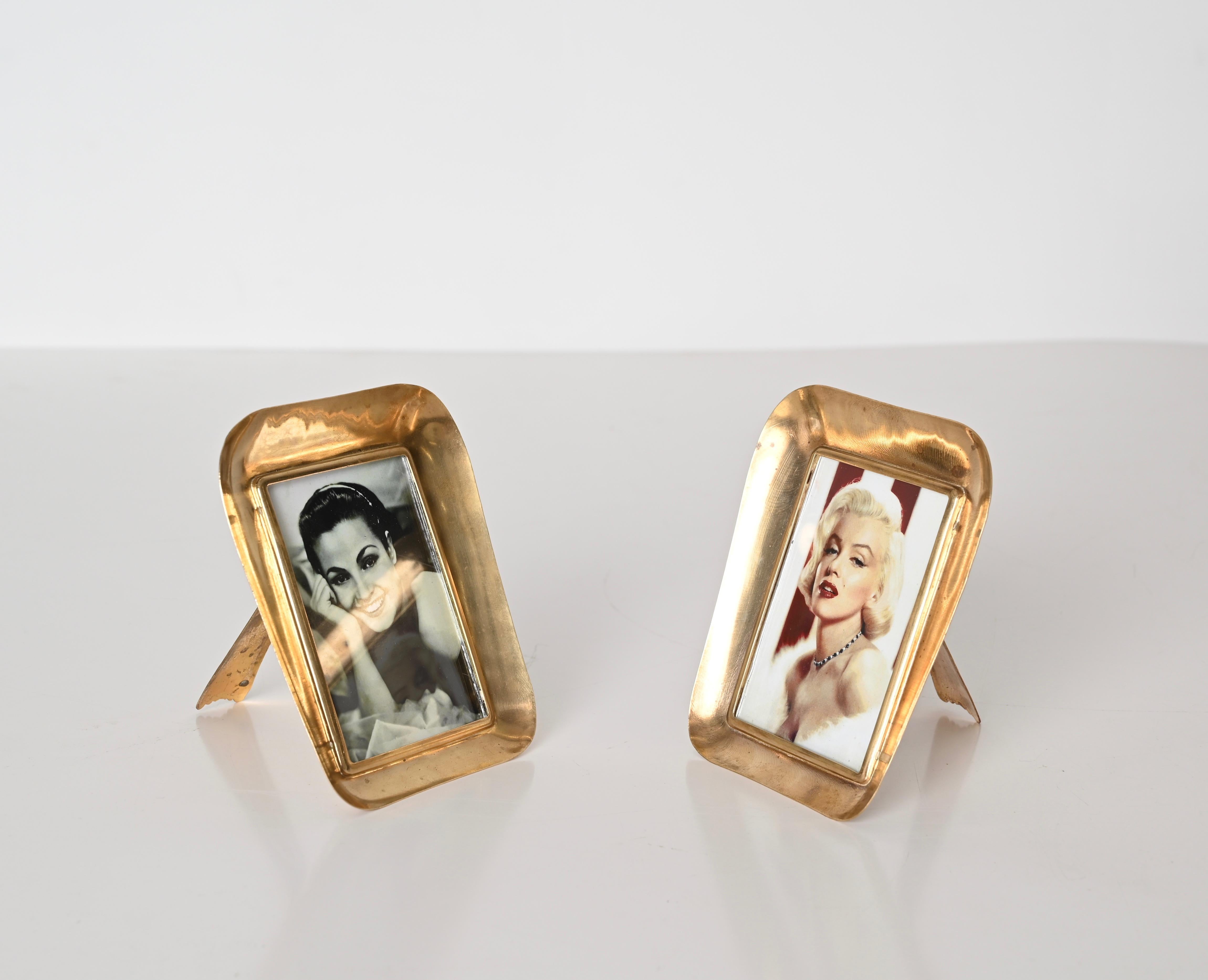 Pair of Italian Mid-Century Solid Gilt Brass Photo Frame, Italy 1950s For Sale 5