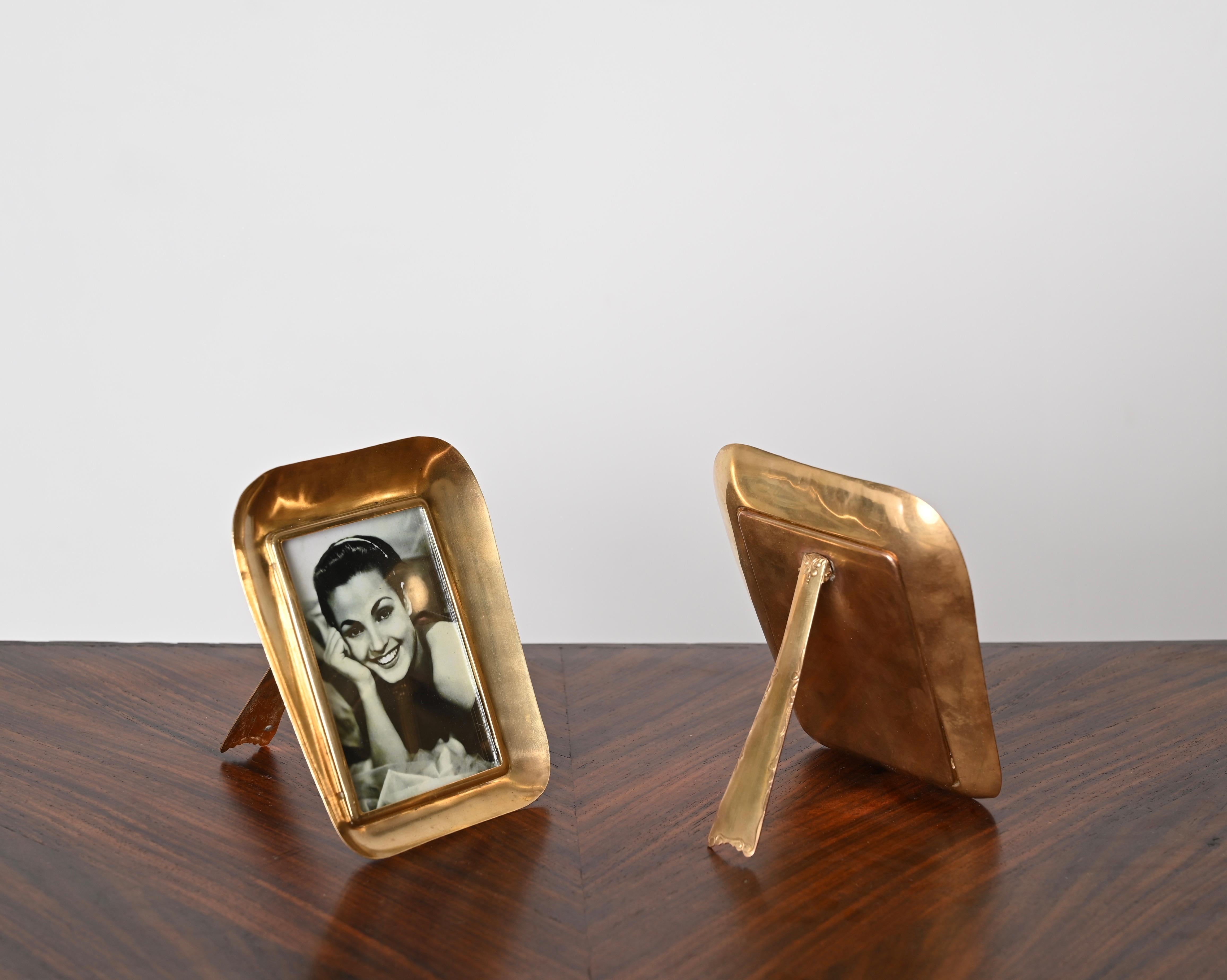 20th Century Pair of Italian Mid-Century Solid Gilt Brass Photo Frame, Italy 1950s For Sale