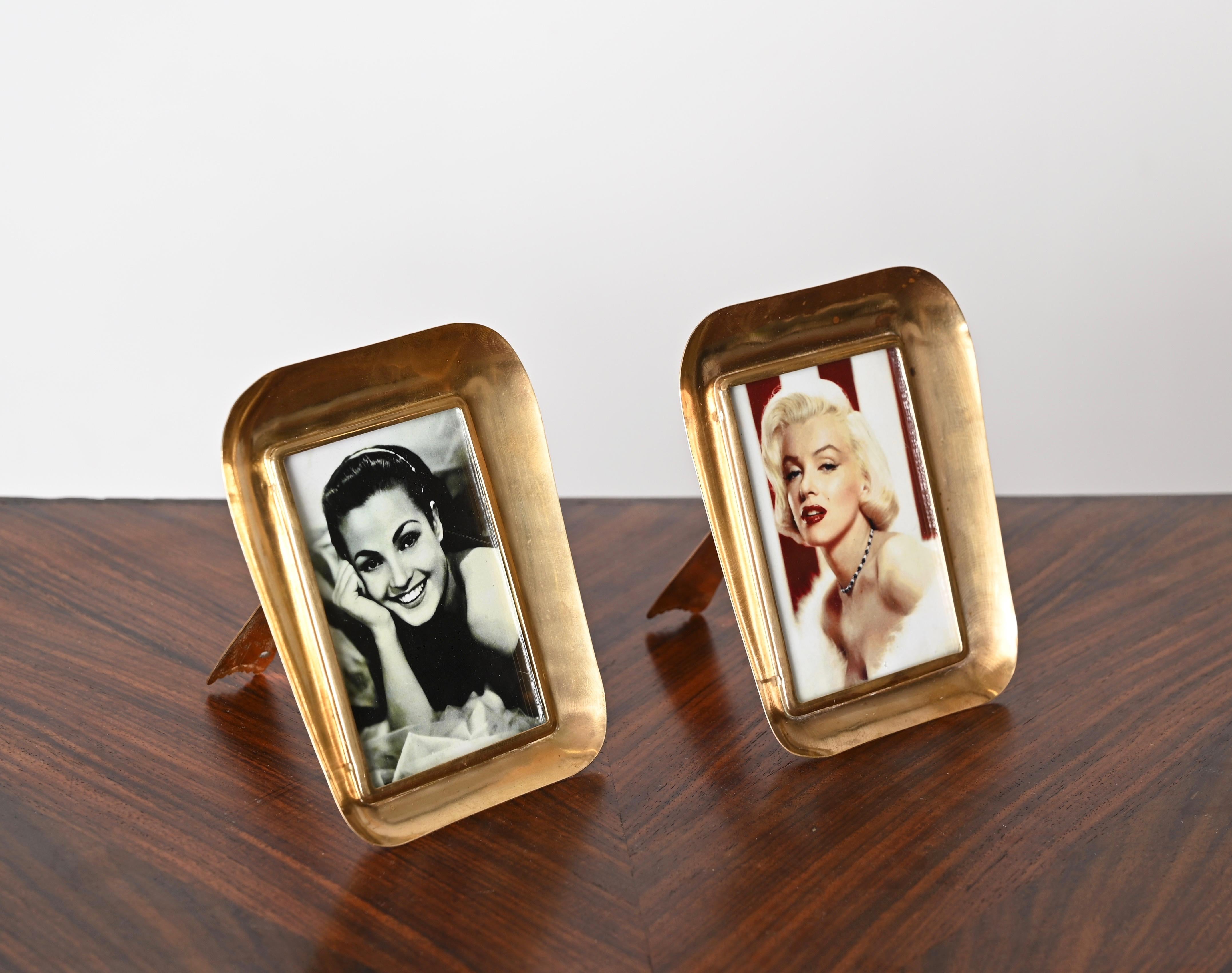 Pair of Italian Mid-Century Solid Gilt Brass Photo Frame, Italy 1950s For Sale 1