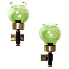 Pair of Italian Mid-Century Straight Designed Sconces in Black-Gold-Green 1960s