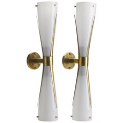 Pair of Italian Midcentury Style Murano Glass and Brass Wall Sconces
