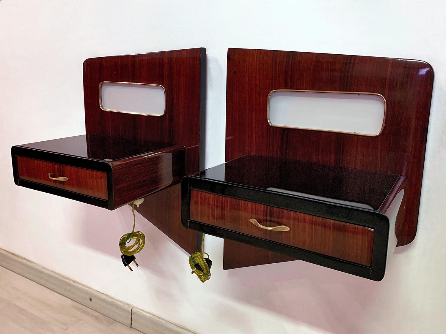 Pair of Italian Mid-Century Suspended Nightstands with Lights by Dassi, 1950s 4