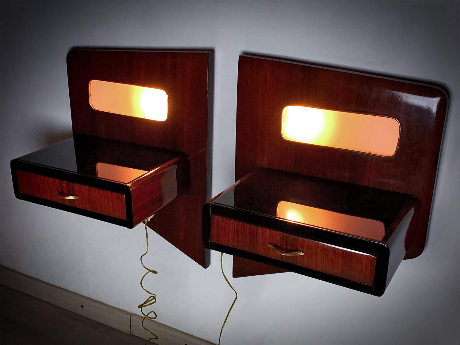 Pair of Italian Mid-Century Suspended Nightstands with Lights by Dassi, 1950s 6
