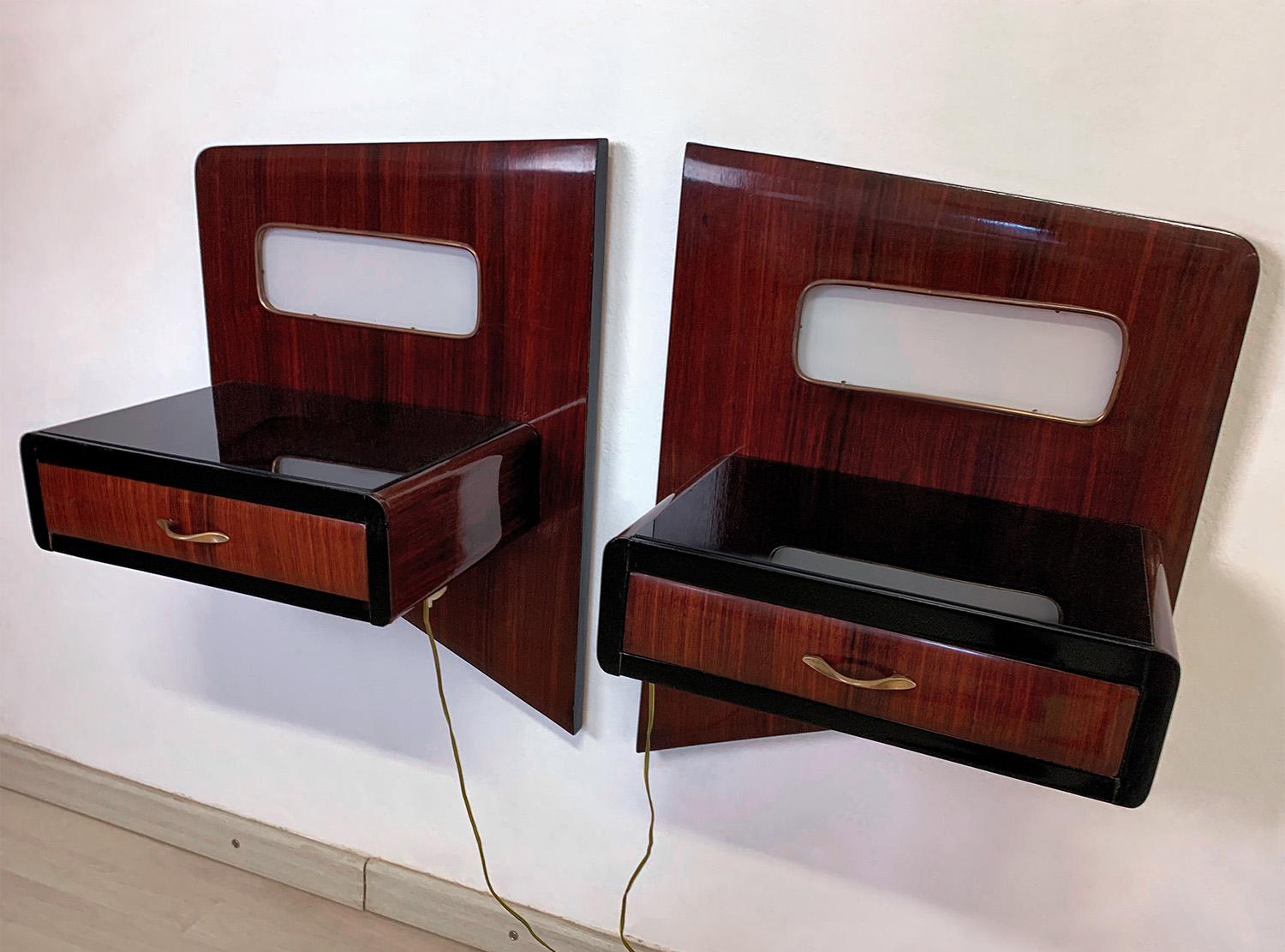 Pair of Italian Mid-Century Suspended Nightstands with Lights by Dassi, 1950s 7