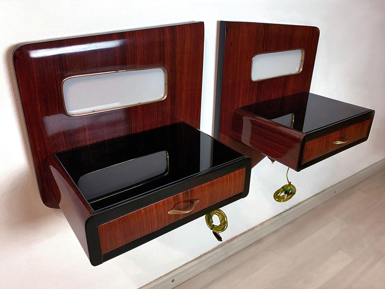 Pair of Italian Mid-Century Suspended Nightstands with Lights by Dassi, 1950s 9
