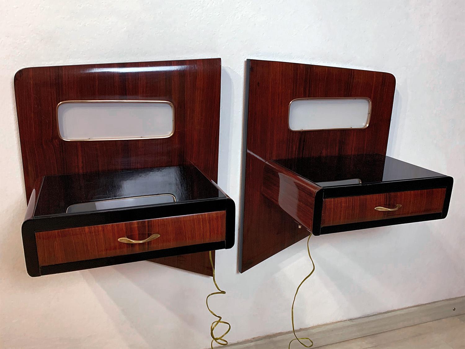 Mid-Century Modern Pair of Italian Mid-Century Suspended Nightstands with Lights by Dassi, 1950s