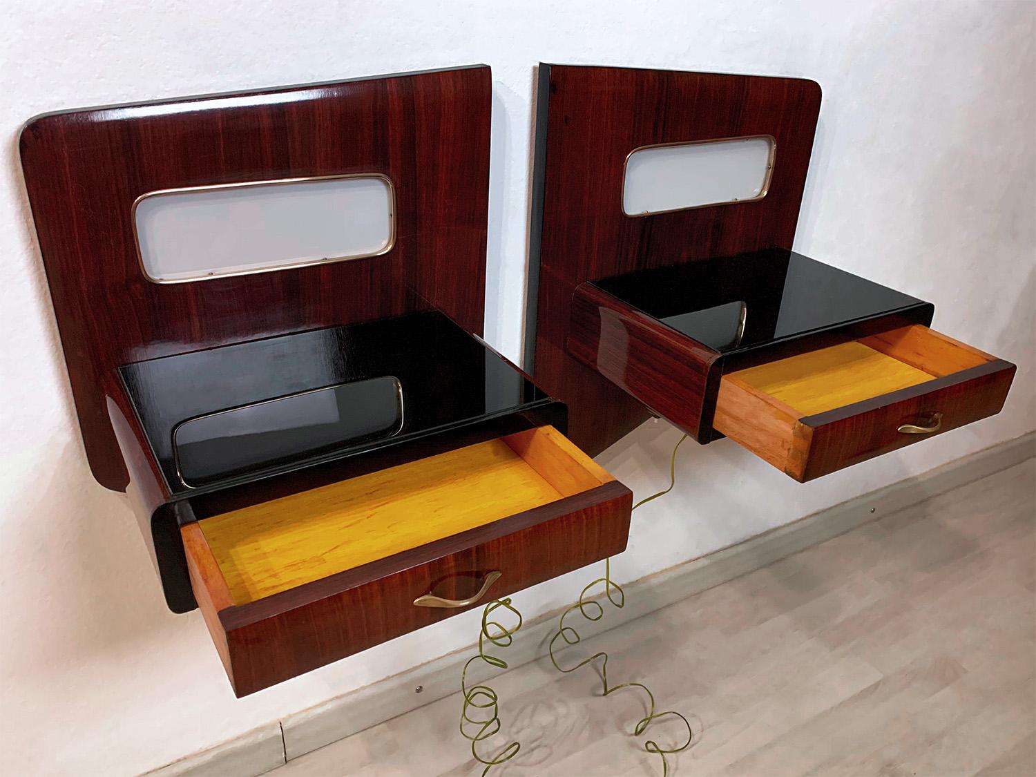 20th Century Pair of Italian Mid-Century Suspended Nightstands with Lights by Dassi, 1950s
