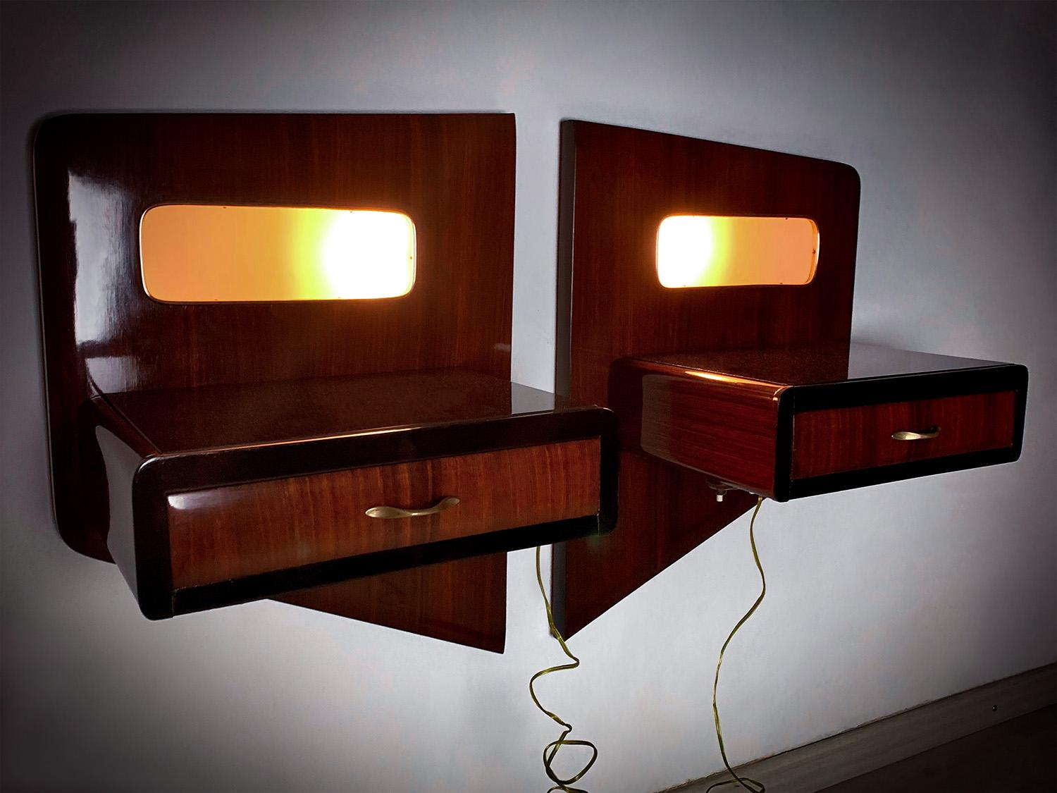 Pair of Italian Mid-Century Suspended Nightstands with Lights by Dassi, 1950s 1