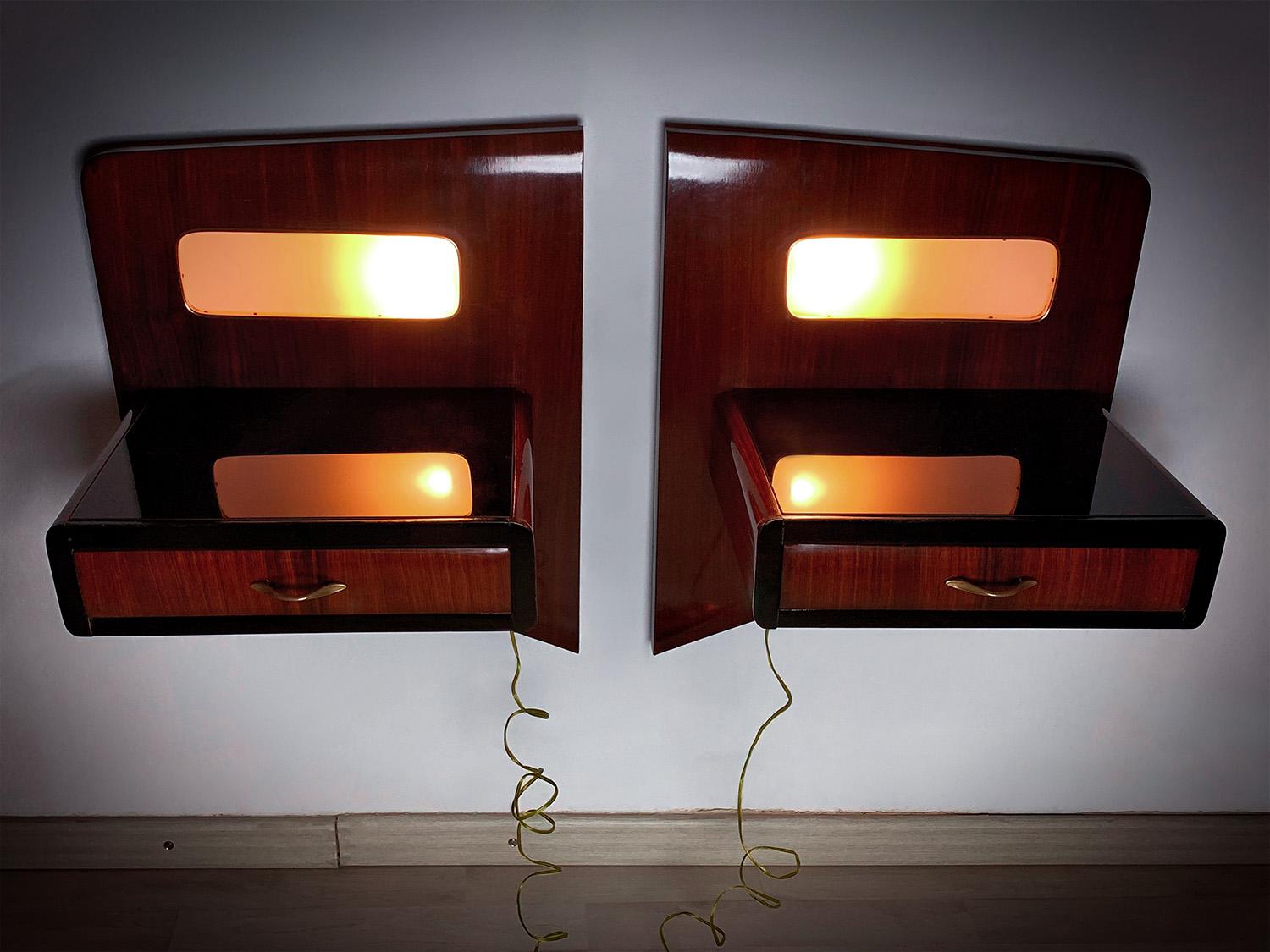Pair of Italian Mid-Century Suspended Nightstands with Lights by Dassi, 1950s 2