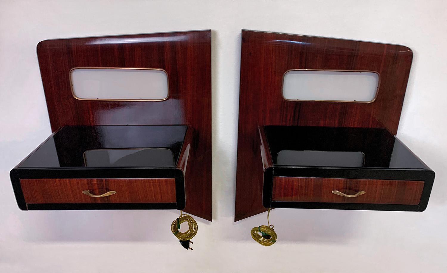 Pair of Italian Mid-Century Suspended Nightstands with Lights by Dassi, 1950s 3