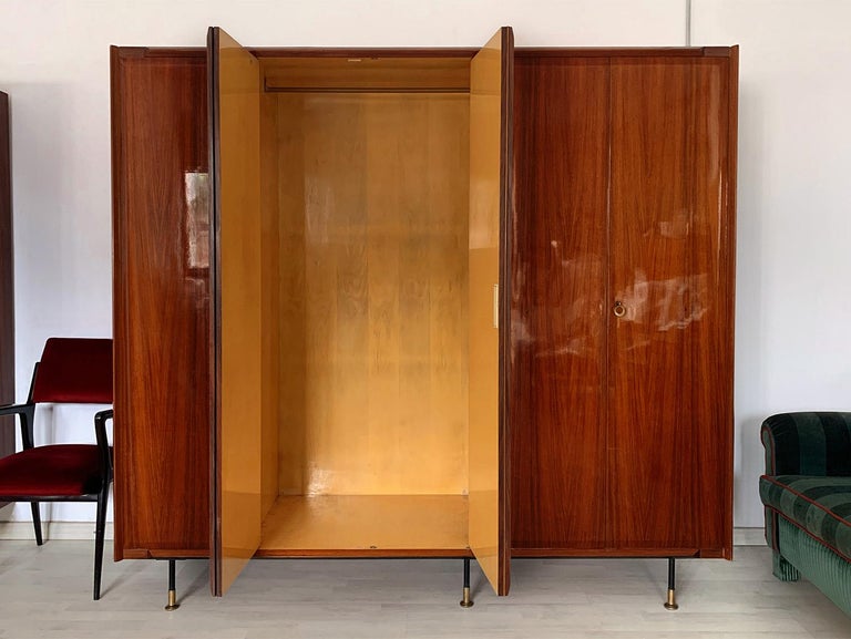 Pair of Italian Mid-Century Teak Wood Wardrobes, 3 and 5 Door, by Dassi, 1950s For Sale 8