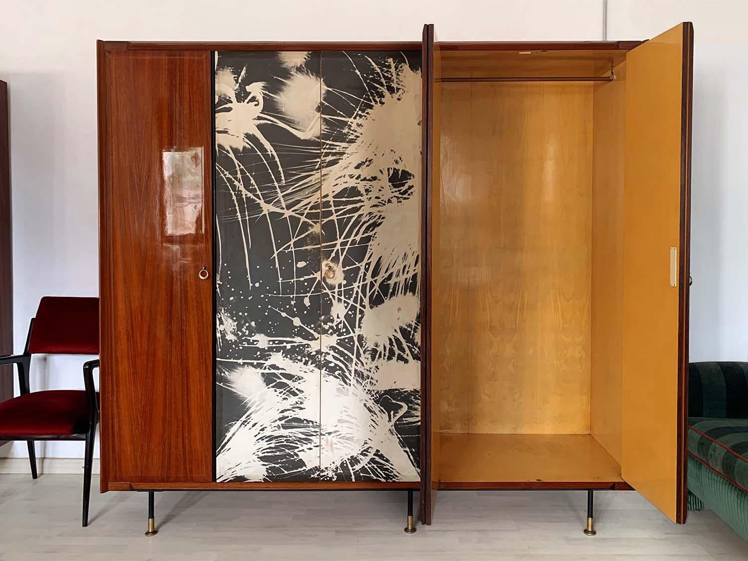 Pair of Italian Mid-Century Teak Wood Wardrobes, 3 and 5 Door, by Dassi, 1950s 9