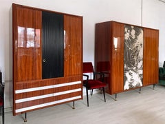 Pair of Italian Mid-Century Teak Wood Wardrobes, 3 and 5 Door, by Dassi, 1950s