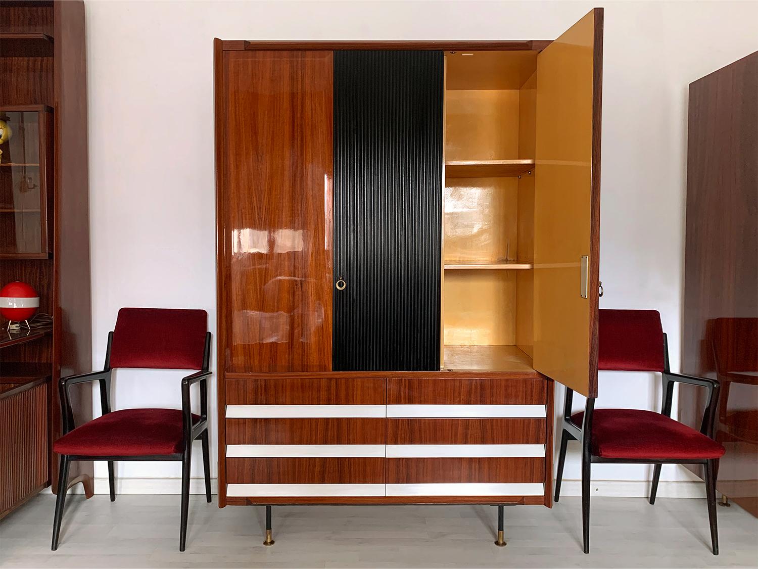 20th Century Pair of Italian Mid-Century Teak Wood Wardrobes, 3 and 5 Door, by Dassi, 1950s