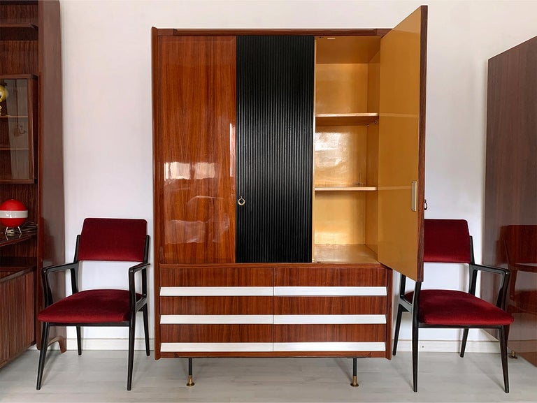 20th Century Pair of Italian Mid-Century Teak Wood Wardrobes, 3 and 5 Door, by Dassi, 1950s For Sale