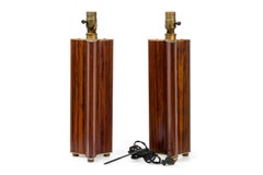 Pair of Italian Mid-Century Triquetra Form Rosewood Column Table Lamps