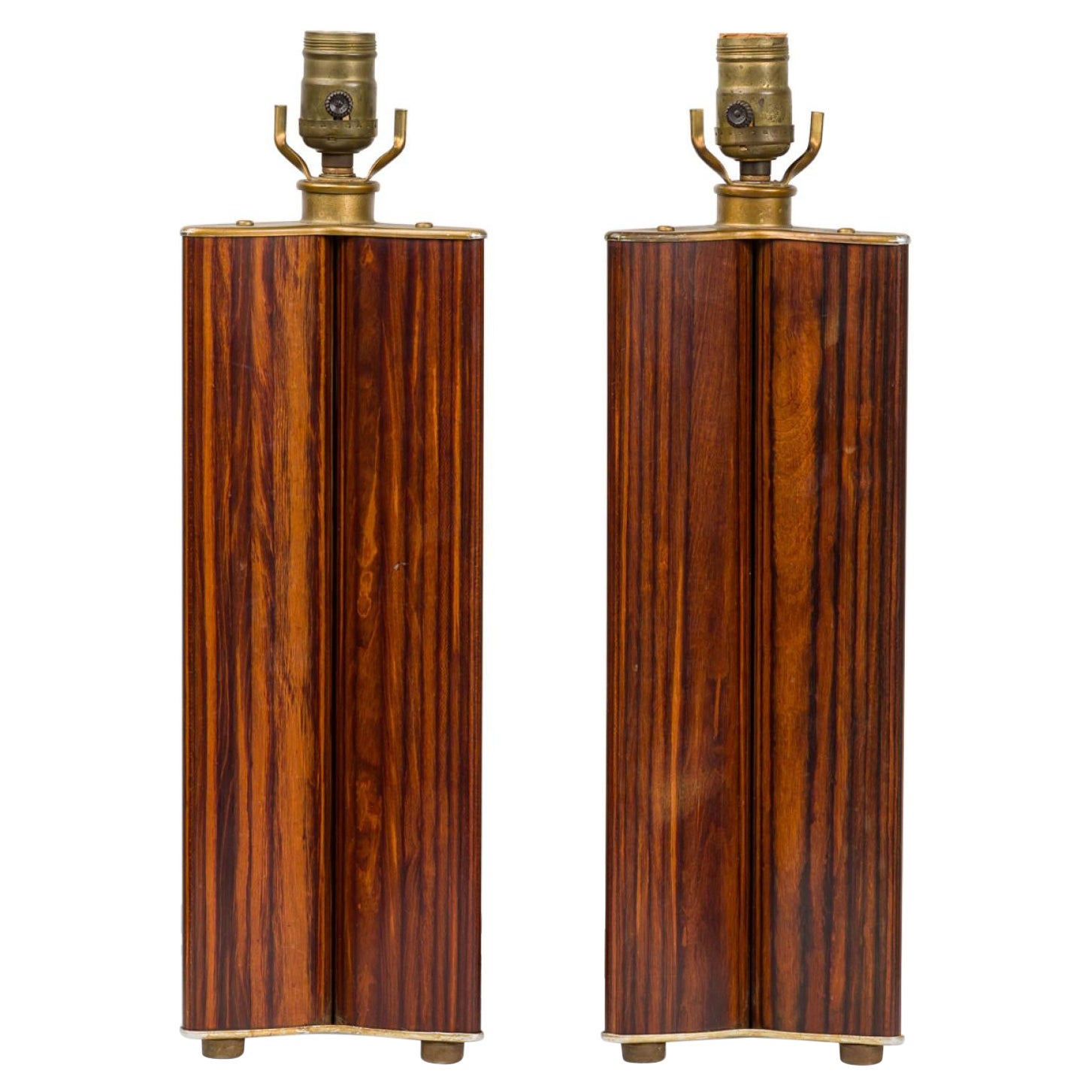 Pair of Italian Mid-Century Triquetra Form Rosewood Column Table Lamps