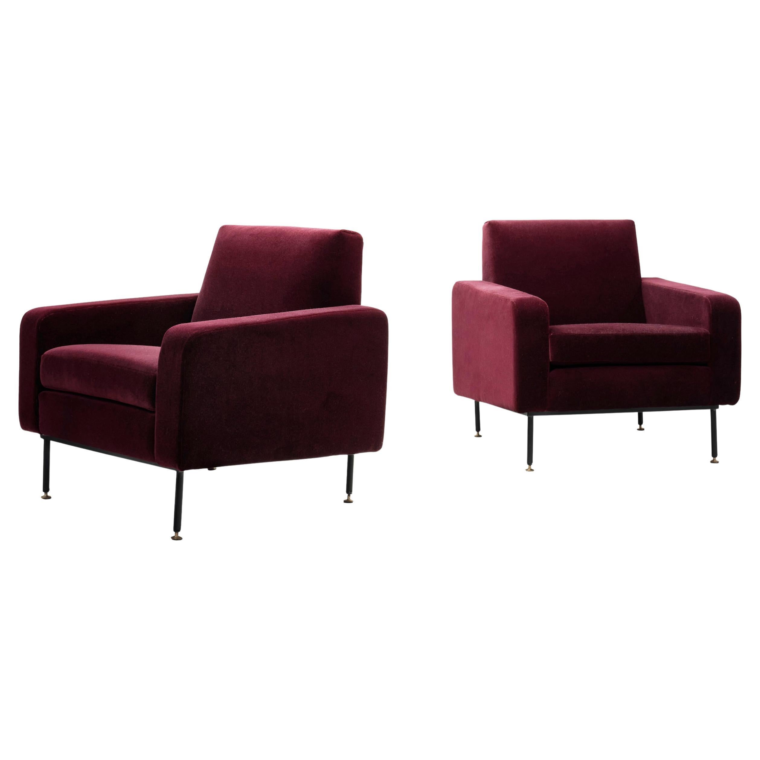 Pair of Italian Mid-Century Upholstered Armchairs, Italy 1960s