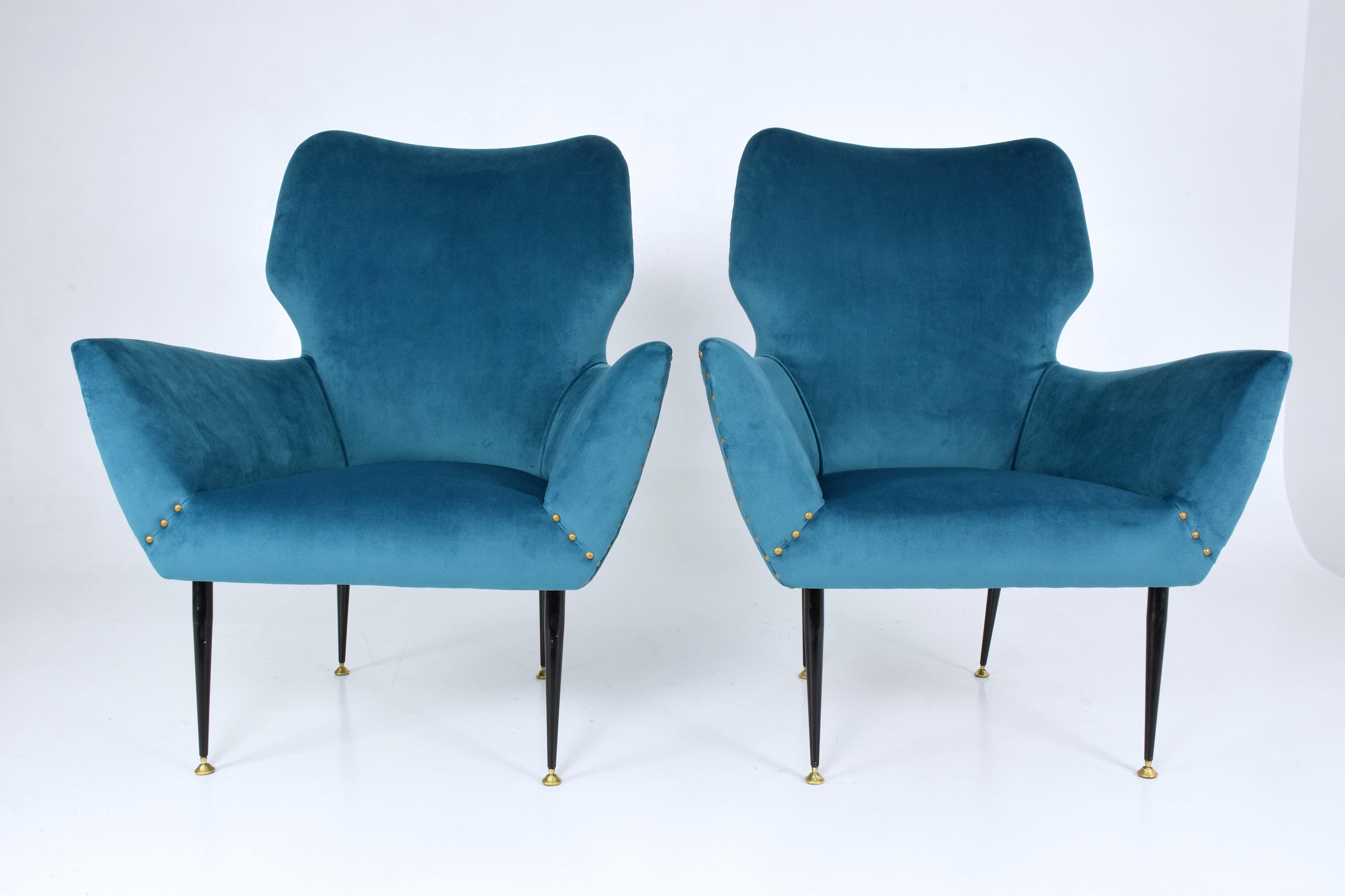 Mid-Century Modern Pair of Italian Midcentury Velvet Armchairs, 1950s