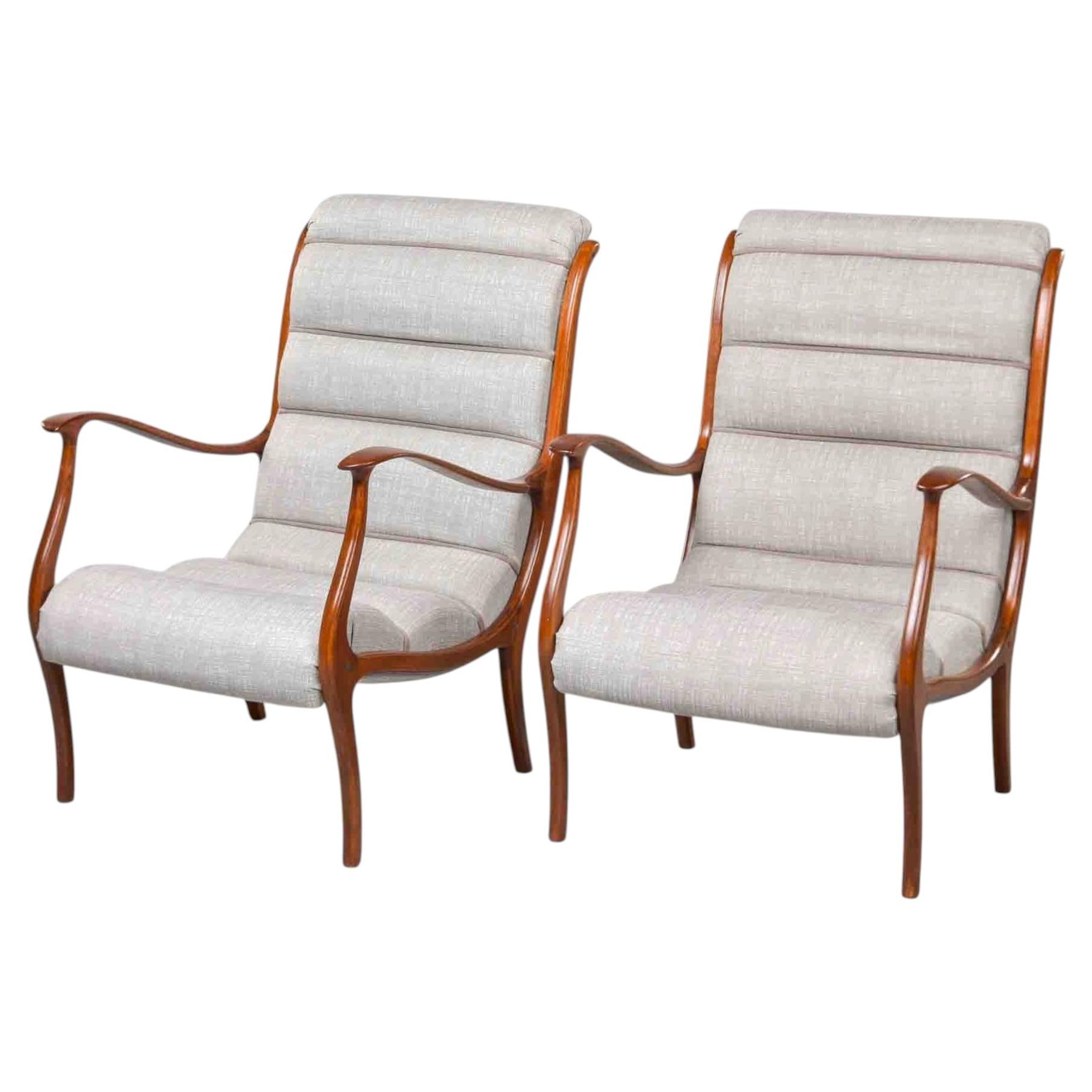 Pair of Italian Mid-Century Walnut Lounge Chairs by Longhi, Milan