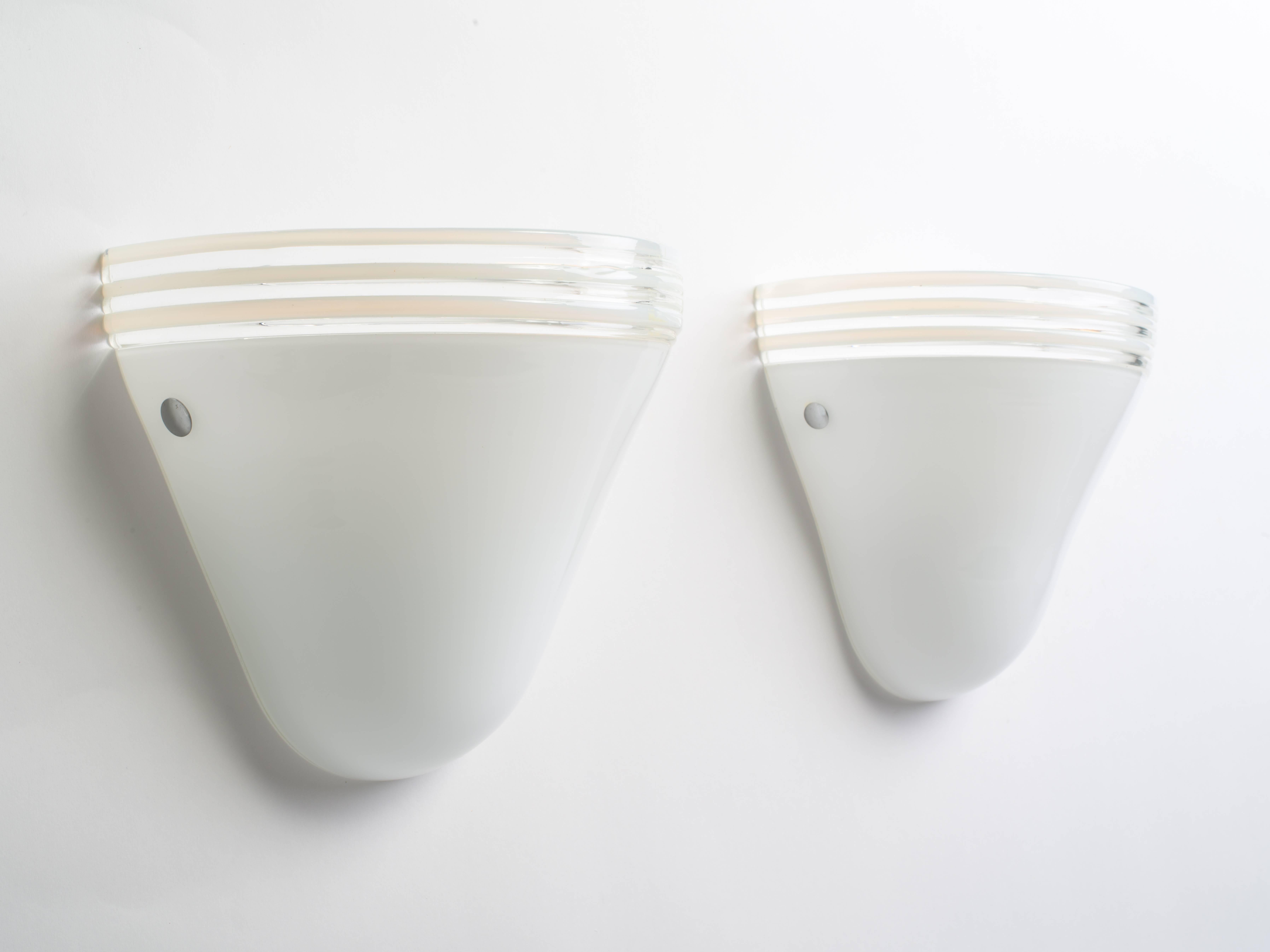 Italian Pair of Mid-Century Modern White Murano Glass Sconces by Leucos, Italy
