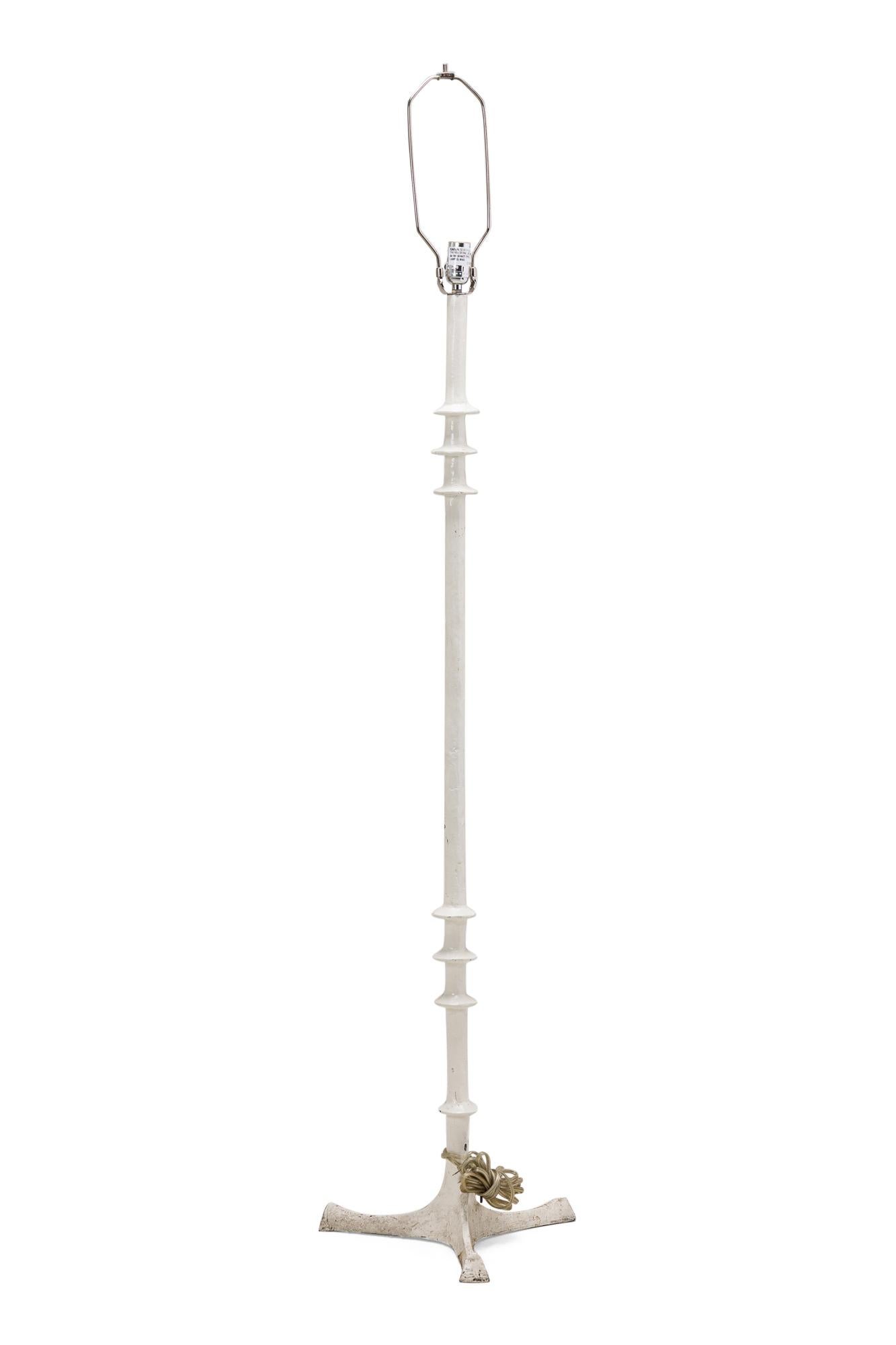 Unknown Pair of Italian Mid-Century White Painted Turned Post Floor Lamps (manner of Gia For Sale