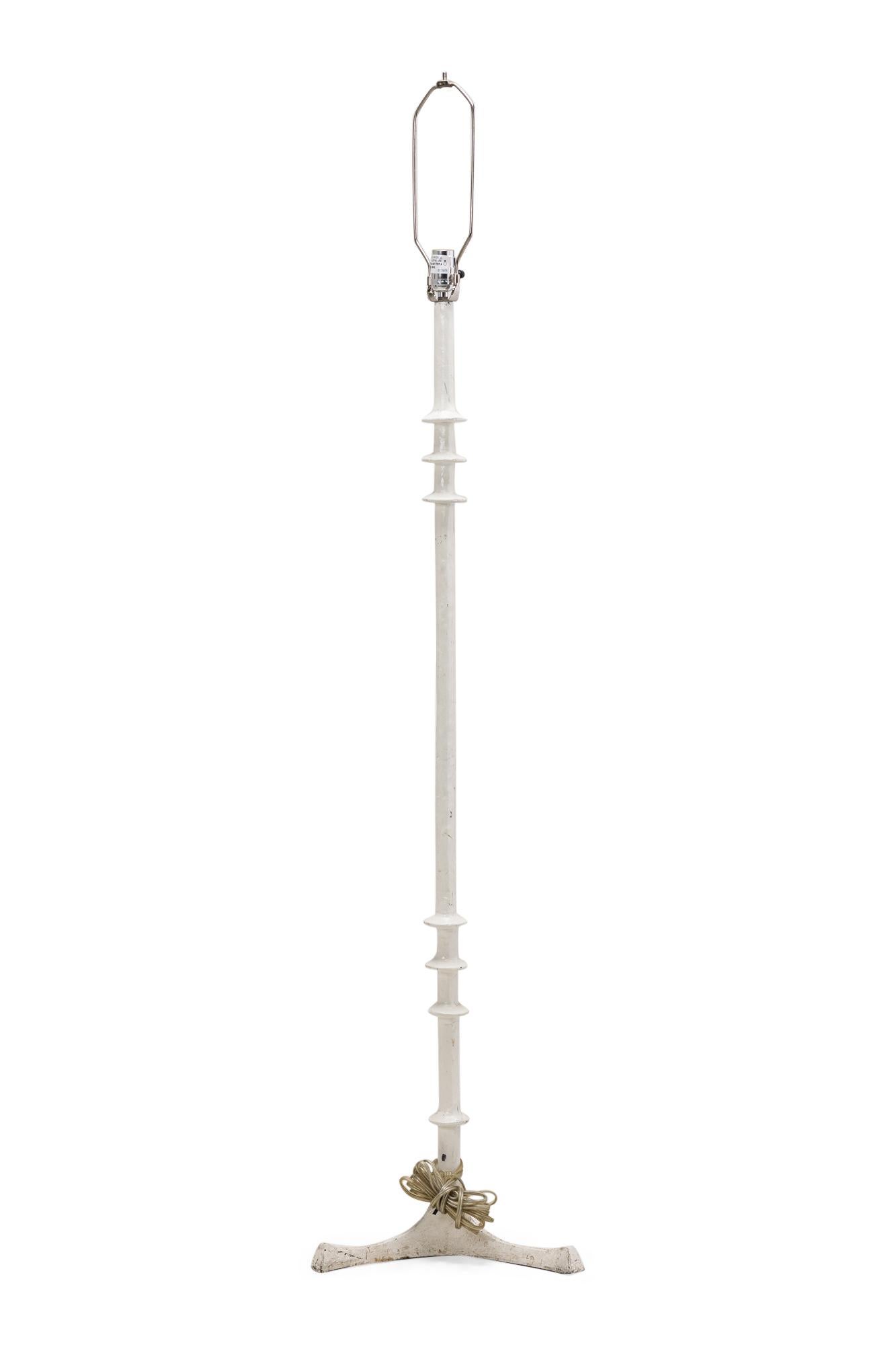 Hand-Painted Pair of Italian Mid-Century White Painted Turned Post Floor Lamps (manner of Gia For Sale