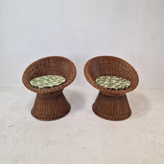 Paire de chaises longues italiennes en osier du milieu du siècle, années 1960