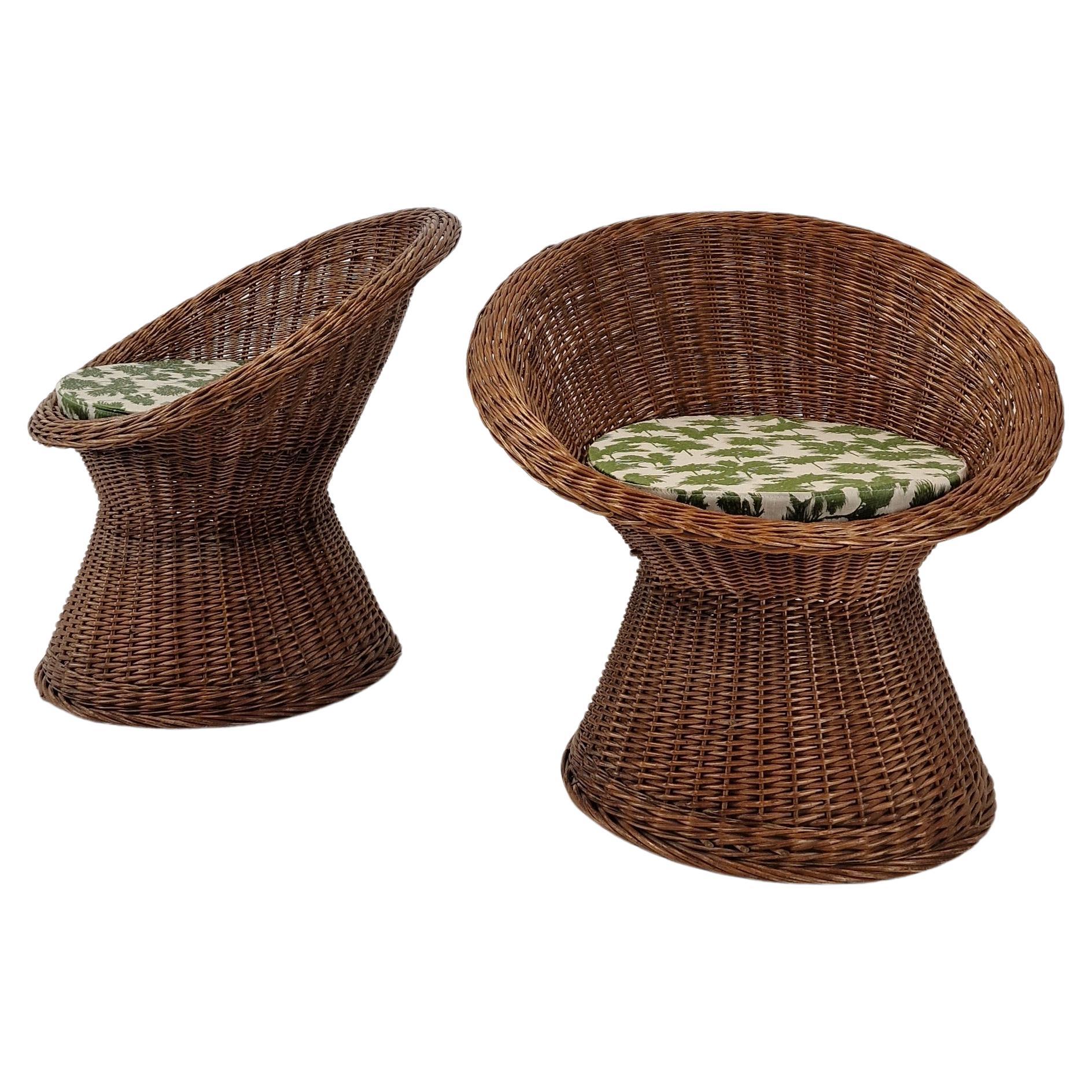 Paar italienische Mid Century Wicker Lounge Chairs, 1960er Jahre