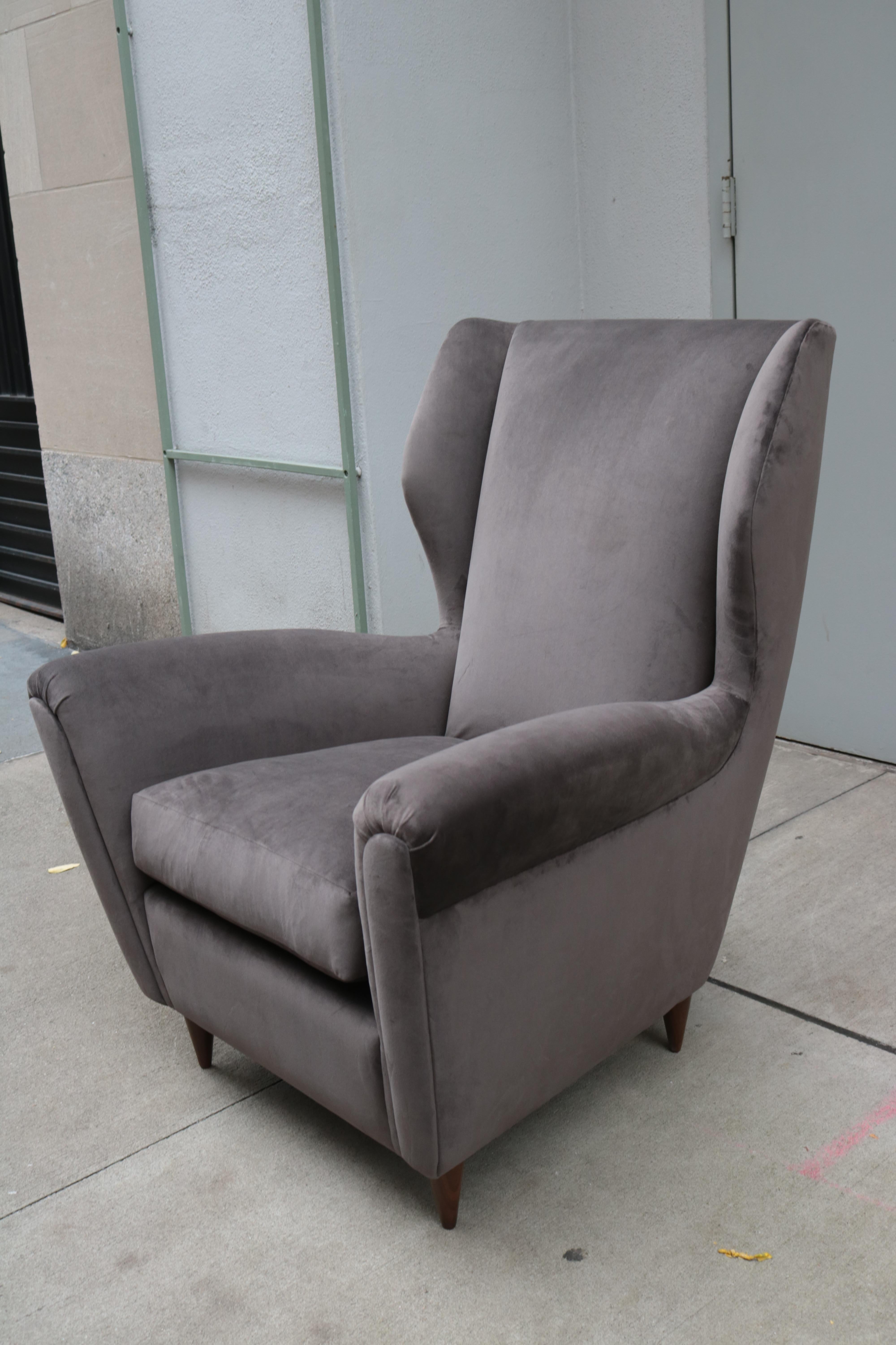 Upholstery Pair of Italian Midcentury Wing Chairs