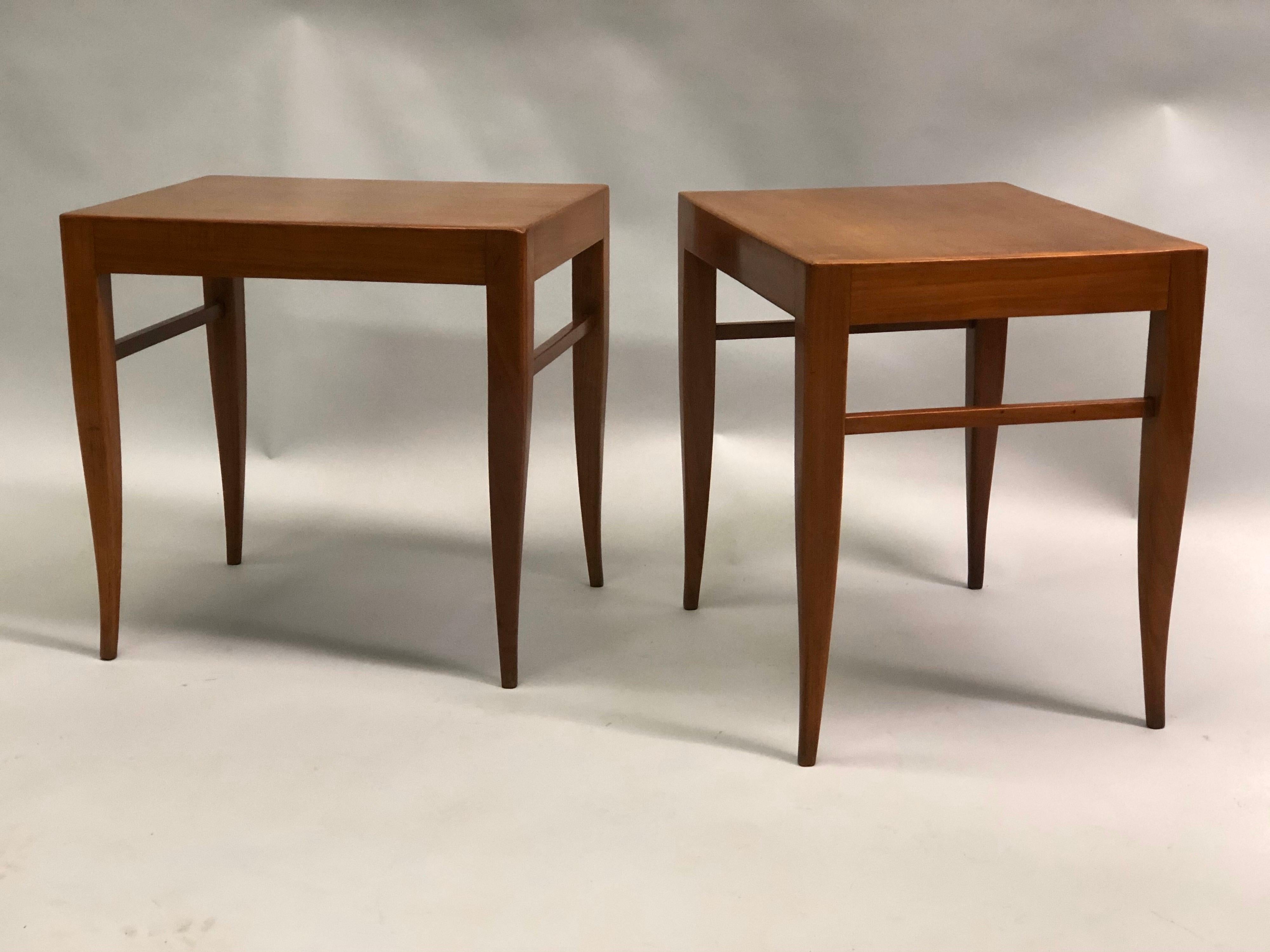 Mid-Century Modern Pair of Italian Modern Craftsman Carved Cherry Wood Benches, Gio Ponti, c. 1954 For Sale