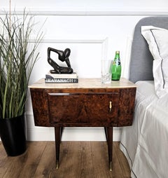 Pair of Italian Mid-Century Wood Marble Top Night Stands Bedside Tables