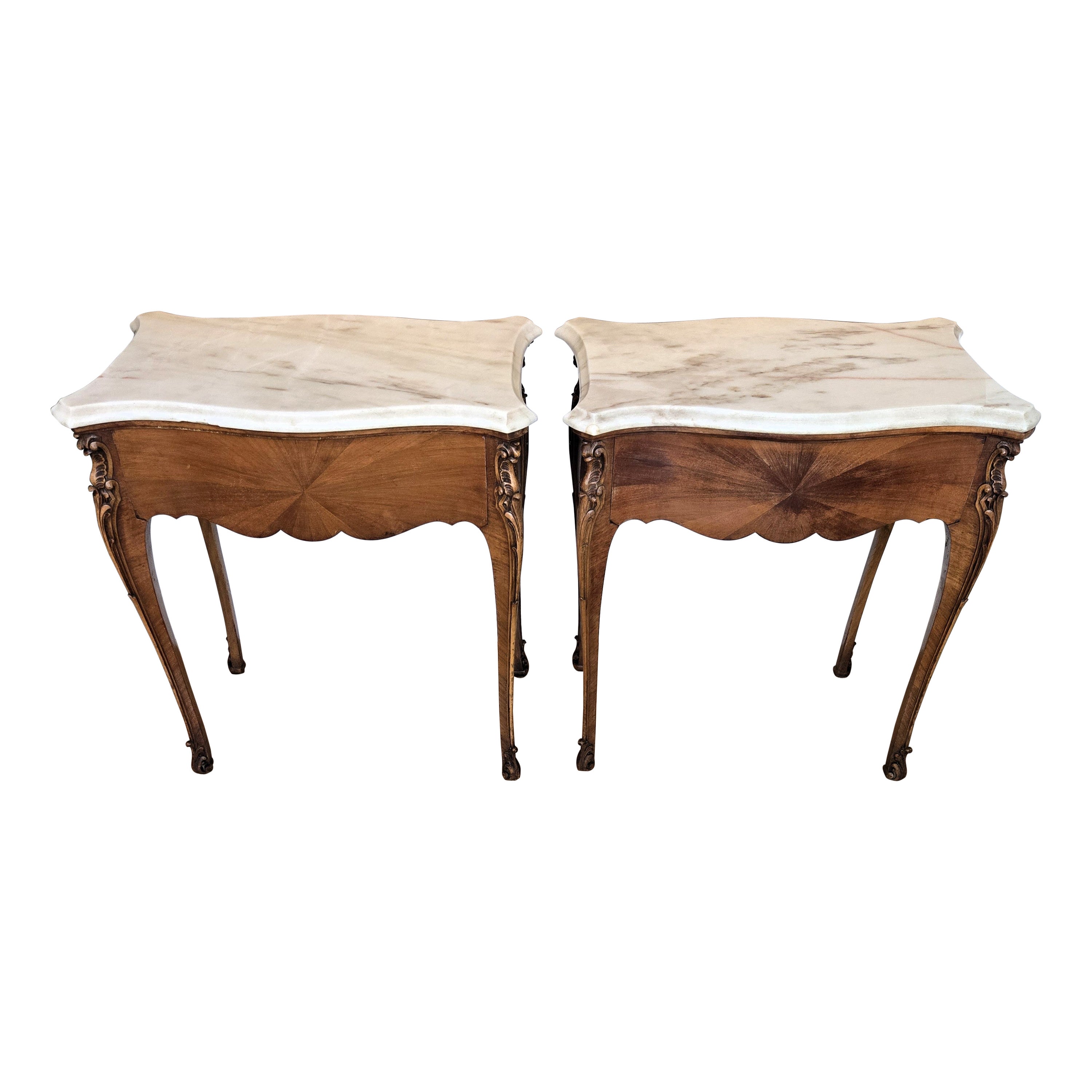 Pair of Italian Mid-Century Wood Marble Top Night Stands Bedside Tables