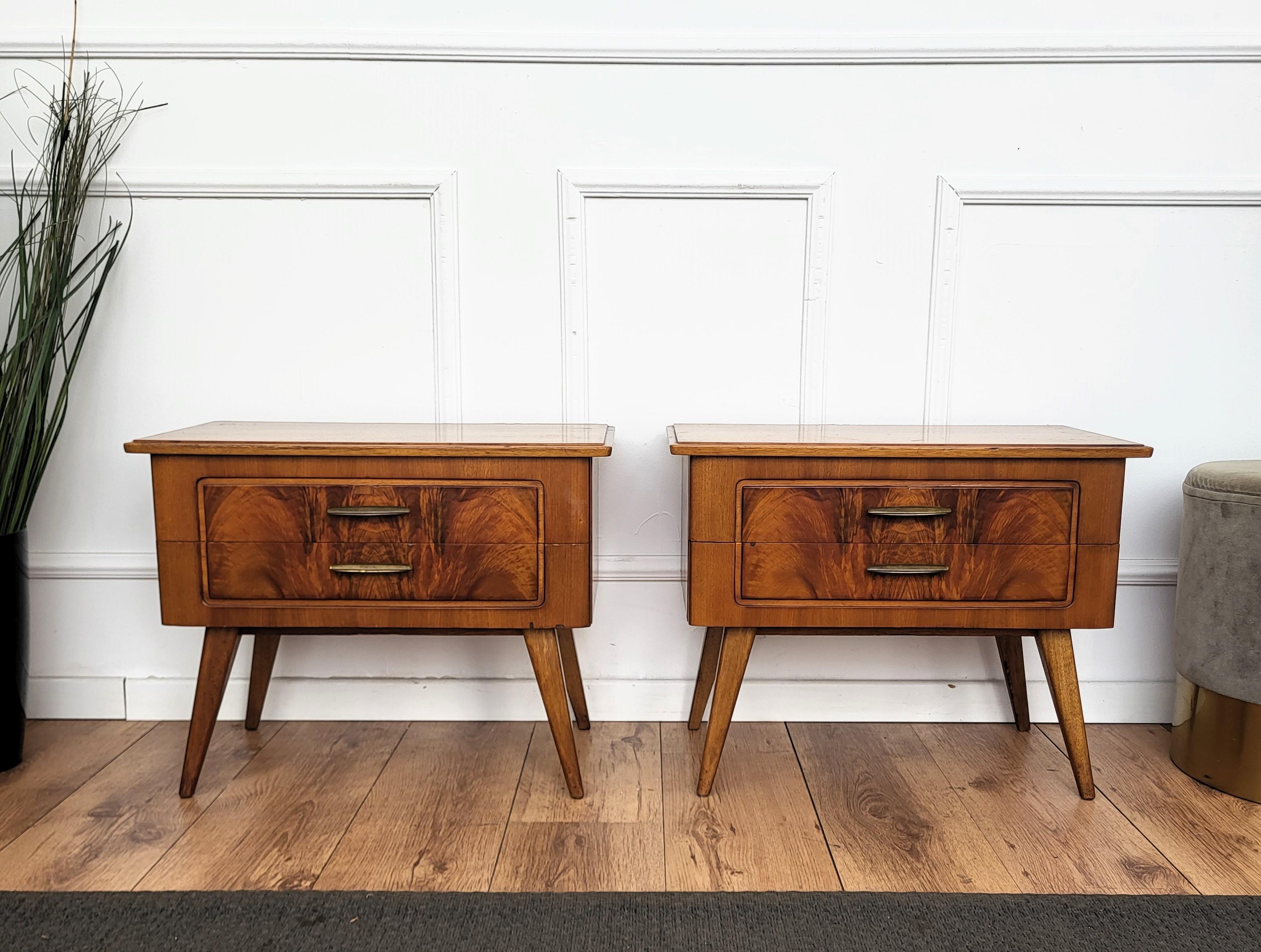 20th Century Pair of Italian Mid-Century Wood Night Stands Bedside Tables For Sale