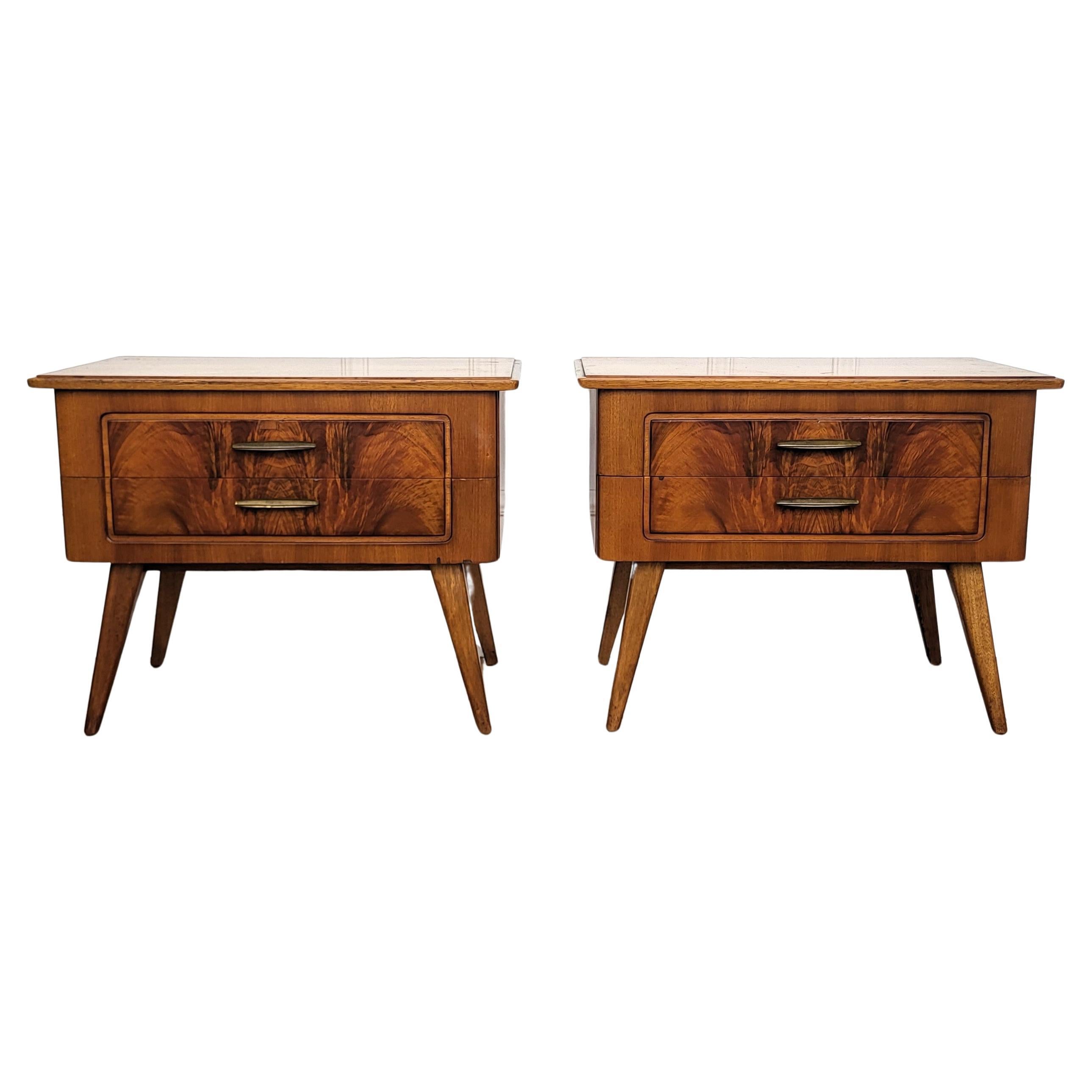 Pair of Italian Mid-Century Wood Night Stands Bedside Tables For Sale