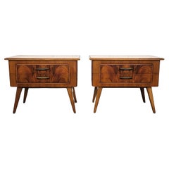 Vintage Pair of Italian Mid-Century Wood Night Stands Bedside Tables