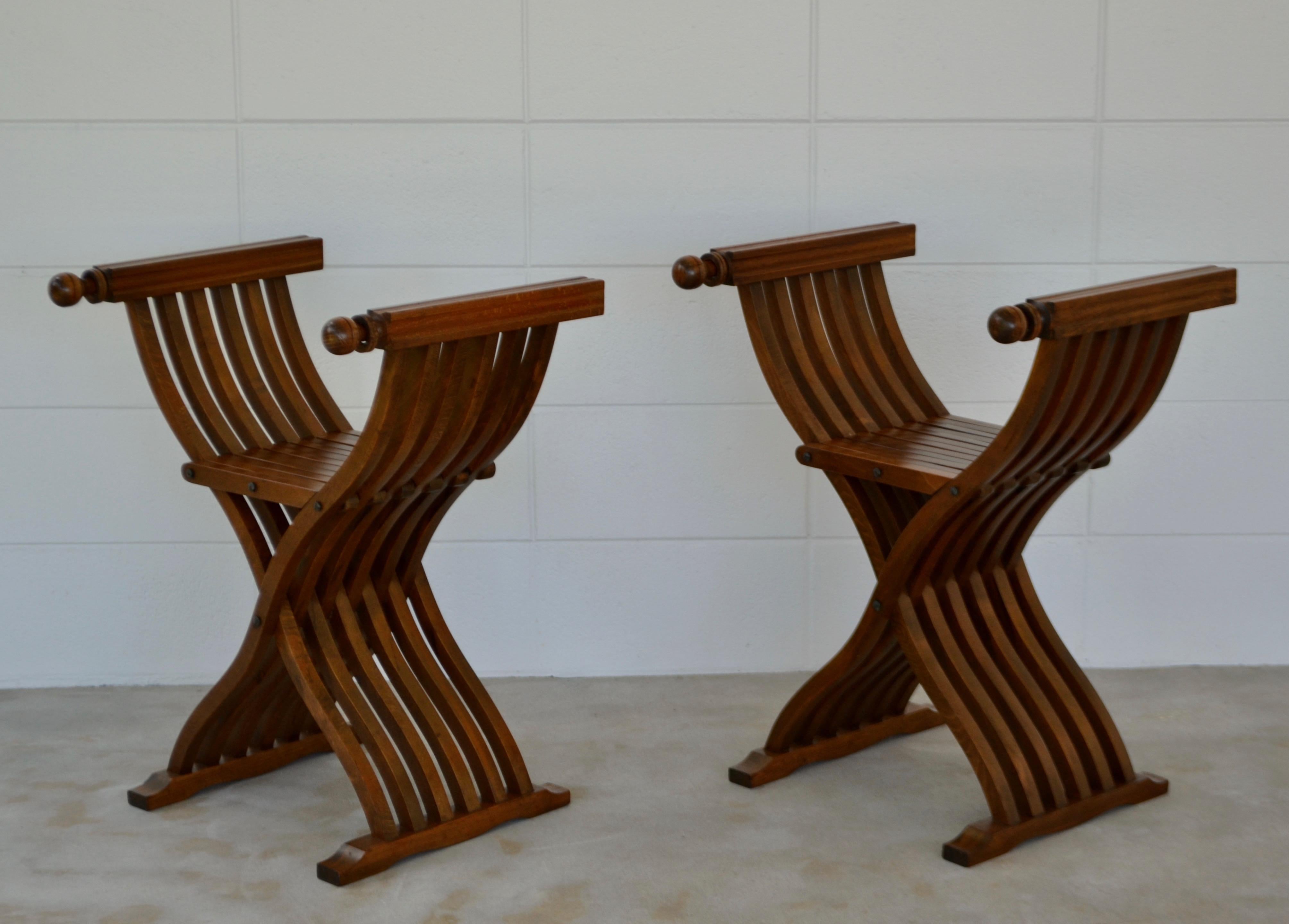 Pair of Italian Midcentury X Form Benches/Stools For Sale 1