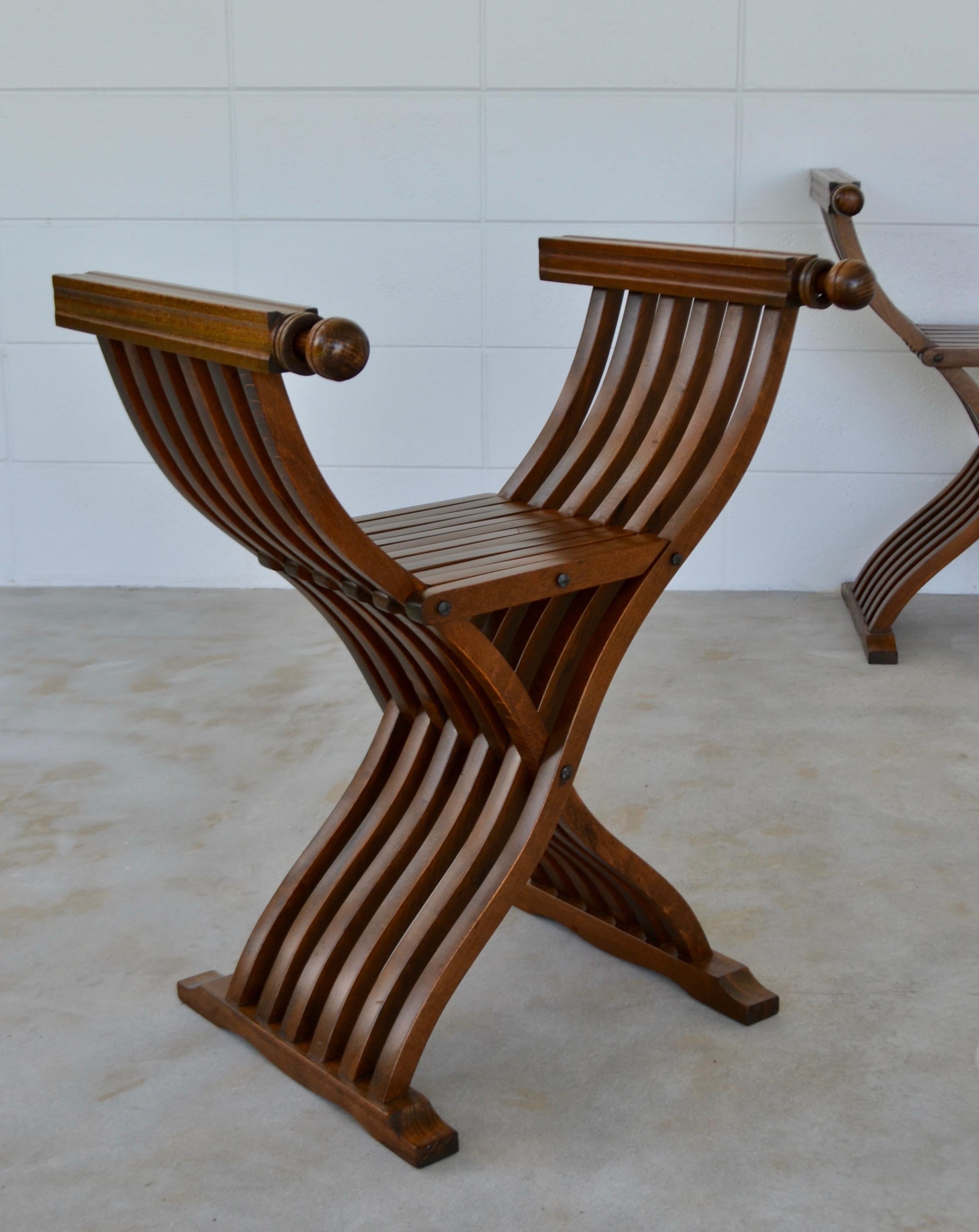 Pair of Italian Midcentury X Form Benches/Stools For Sale 3