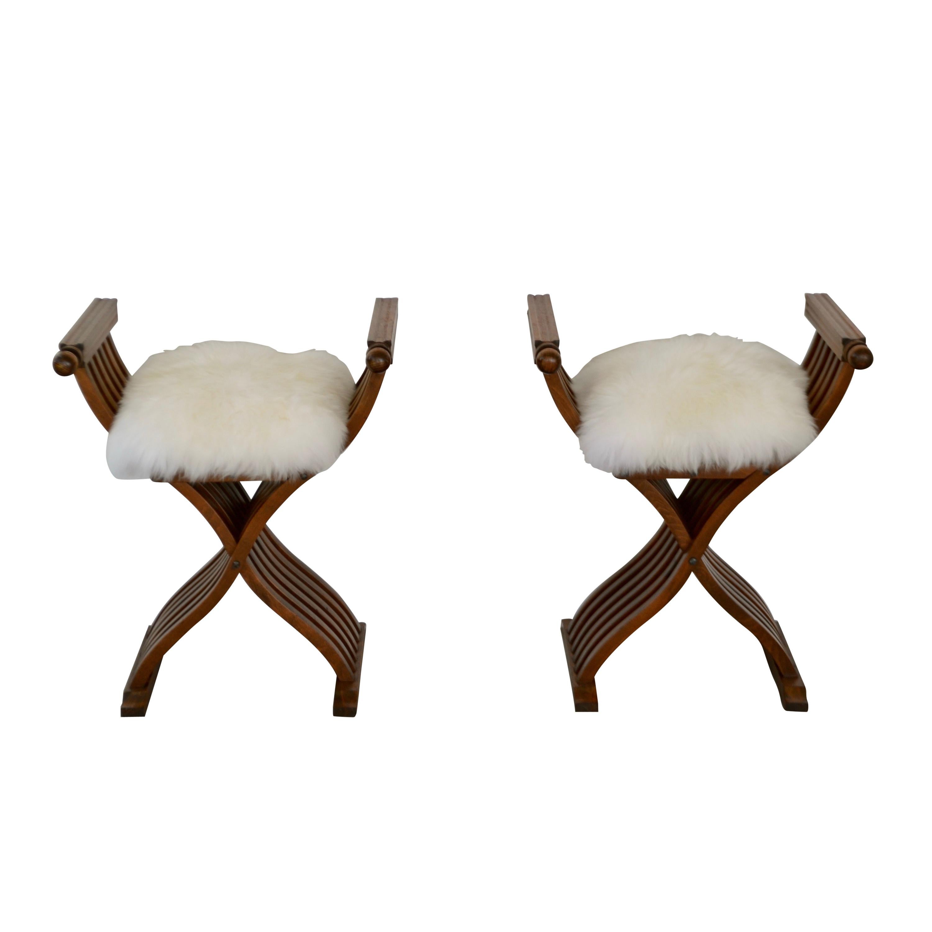 Pair of Italian Midcentury X Form Benches/Stools For Sale