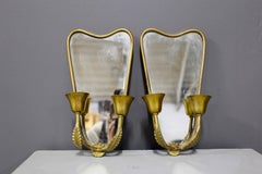 Pair of Italian Midcentury Applique with Mirror in Brass, 1950s