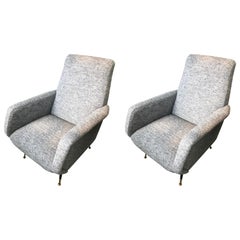 Vintage Pair of Italian Midcentury Armchairs by Gio Ponti in Grey Bouclette