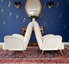 Pair of Italian Midcentury Armchairs Gio Ponti Club Chairs Ivory Bouclette