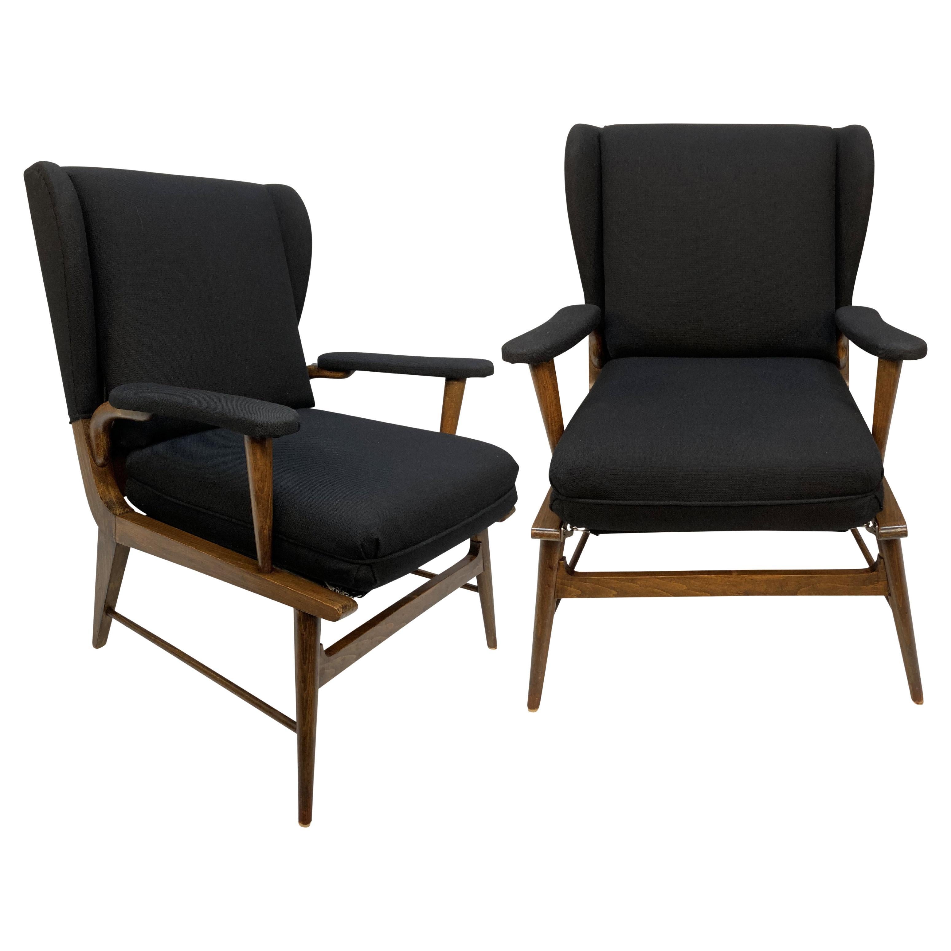 Pair Of Italian Midcentury Armchairs In Black Wool