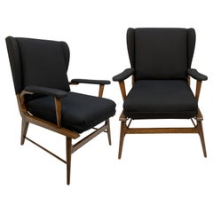 Pair Of Italian Midcentury Armchairs In Black Wool