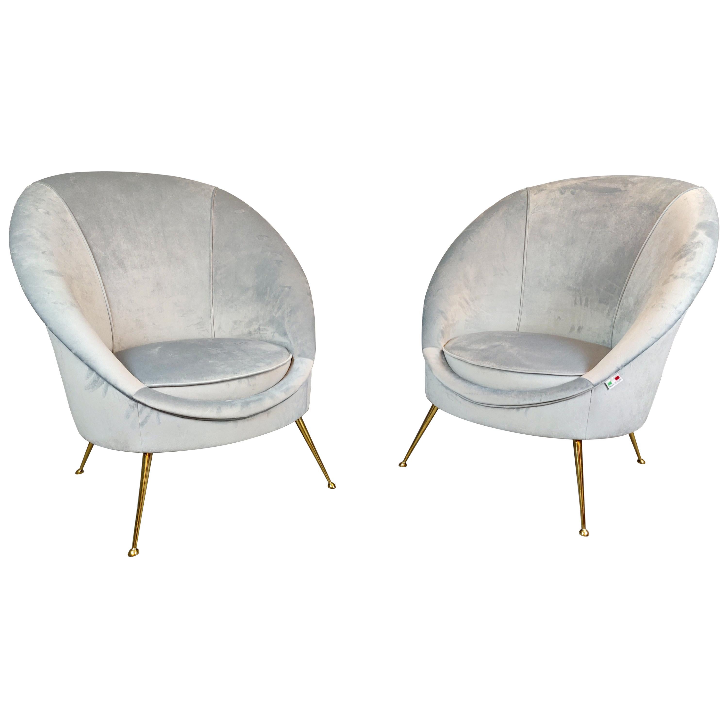 Pair of Italian Midcentury Armchairs, New Upholstery