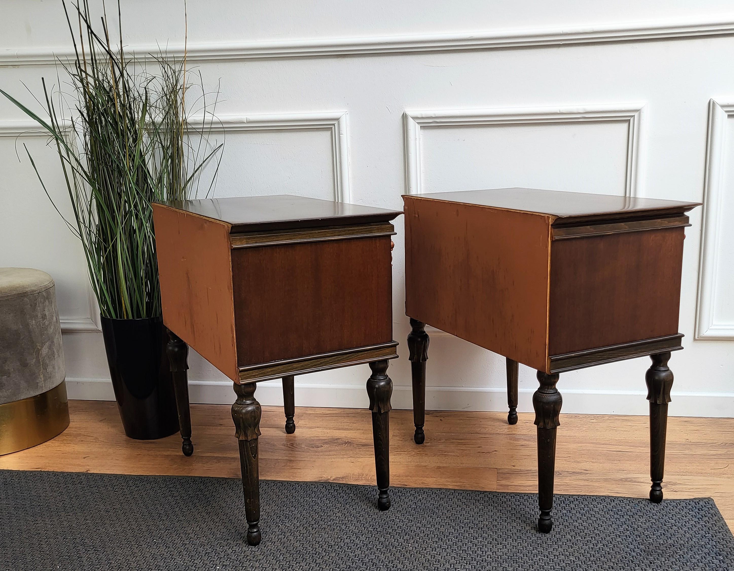 Pair of Italian Midcentury Art Deco Night Stands Bedside Tables Walnut Fruitwood 2
