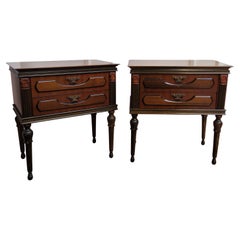 Vintage Pair of Italian Midcentury Art Deco Night Stands Bedside Tables Walnut Fruitwood